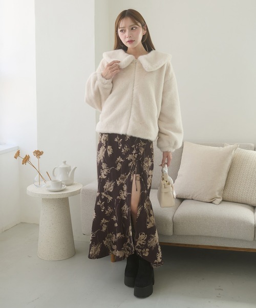 Ambre Neige（アンブルネージュ）の「big collar fake fur blouson / ビッグカラーフェイクファーブルゾン（ブルゾン・レディース・アイボリー/ダークブラウン/モカ・FREE）」の11枚目の写真