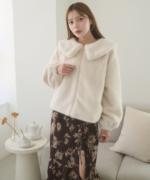 Ambre Neige（アンブルネージュ）の「big collar fake fur blouson / ビッグカラーフェイクファーブルゾン（ブルゾン・レディース・アイボリー/ダークブラウン/モカ・FREE）」の7枚目の写真
