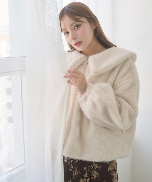 Ambre Neige（アンブルネージュ）の「big collar fake fur blouson / ビッグカラーフェイクファーブルゾン（ブルゾン・レディース・アイボリー/ダークブラウン/モカ・FREE）」の9枚目の写真