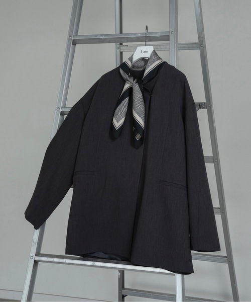 I_am（アイアム）の「loose silhouette collarless jacket / ルースシルエットカラーレスジャケット（Tシャツ/カットソー・レディース・チャコール/ベージュ・FREE）」の2枚目の写真