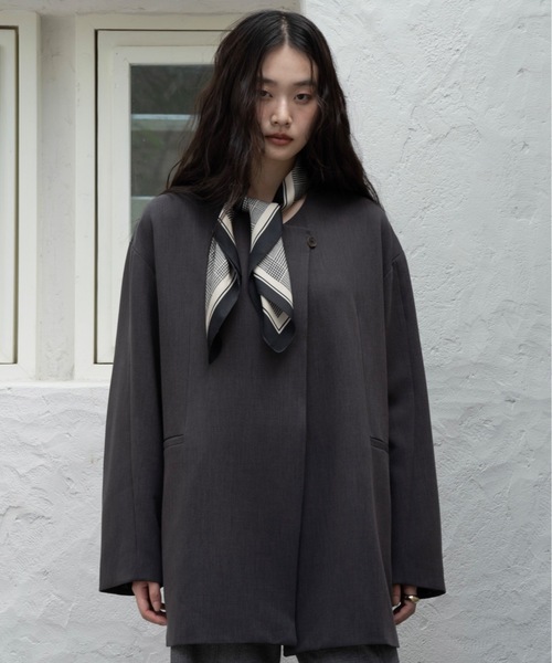 I_am（アイアム）の「loose silhouette collarless jacket / ルースシルエットカラーレスジャケット（Tシャツ/カットソー・レディース・チャコール/ベージュ・FREE）」の19枚目の写真