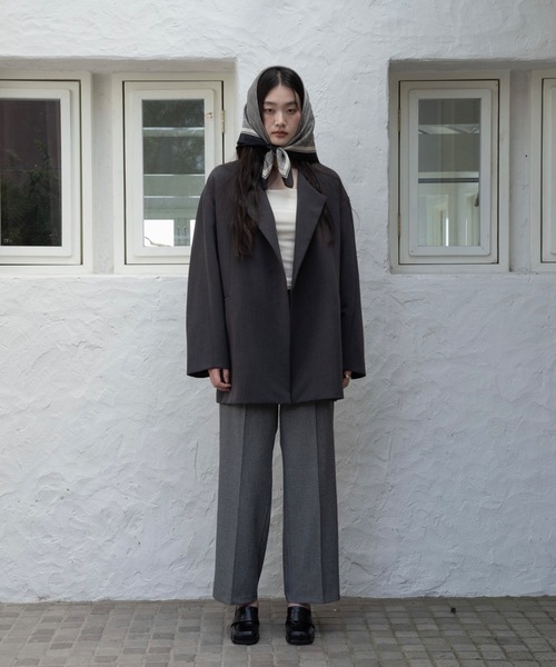 I_am（アイアム）の「loose silhouette collarless jacket / ルースシルエットカラーレスジャケット（Tシャツ/カットソー・レディース・チャコール/ベージュ・FREE）」の11枚目の写真