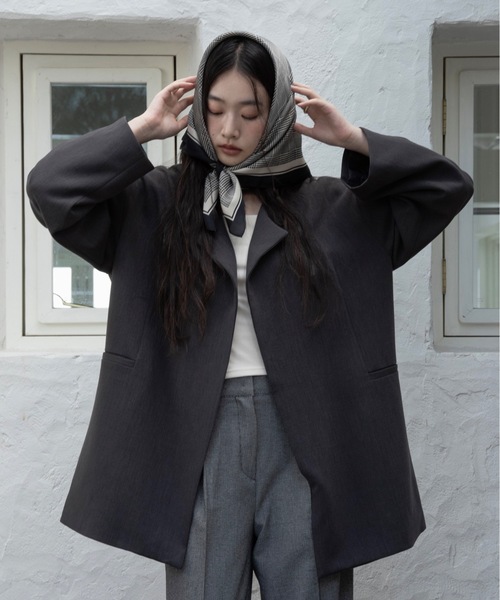 I_am（アイアム）の「loose silhouette collarless jacket / ルースシルエットカラーレスジャケット（Tシャツ/カットソー・レディース・チャコール/ベージュ・FREE）」の17枚目の写真