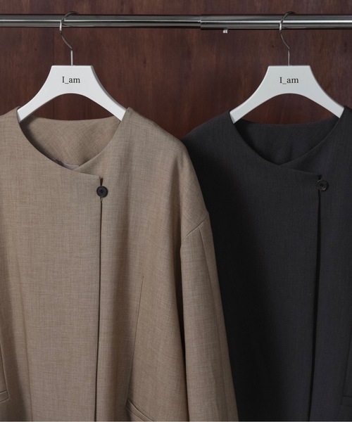 I_am（アイアム）の「loose silhouette collarless jacket / ルースシルエットカラーレスジャケット（Tシャツ/カットソー・レディース・チャコール/ベージュ・FREE）」の18枚目の写真