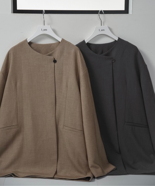 I_am（アイアム）の「loose silhouette collarless jacket / ルースシルエットカラーレスジャケット（Tシャツ/カットソー・レディース・チャコール/ベージュ・FREE）」の14枚目の写真