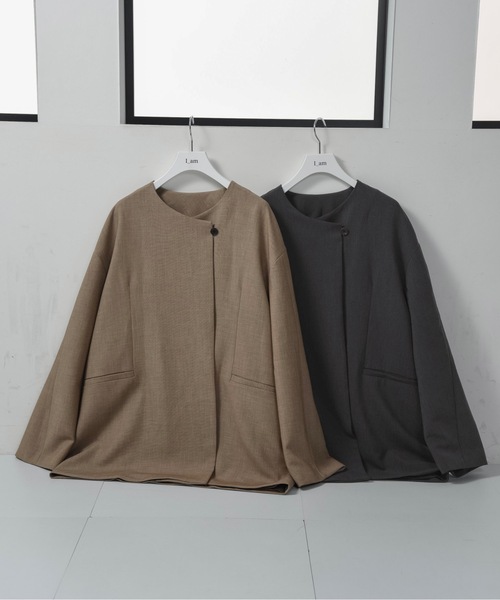 I_am（アイアム）の「loose silhouette collarless jacket / ルースシルエットカラーレスジャケット（Tシャツ/カットソー・レディース・チャコール/ベージュ・FREE）」の15枚目の写真