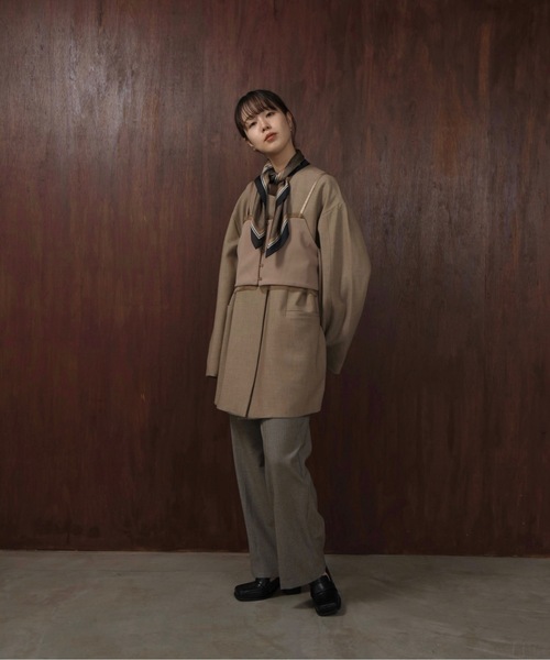 I_am（アイアム）の「loose silhouette collarless jacket / ルースシルエットカラーレスジャケット（Tシャツ/カットソー・レディース・チャコール/ベージュ・FREE）」の3枚目の写真