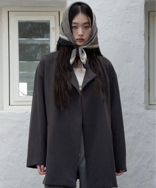 I_am（アイアム）の「loose silhouette collarless jacket / ルースシルエットカラーレスジャケット（Tシャツ/カットソー・レディース・チャコール/ベージュ・FREE）」の8枚目の写真