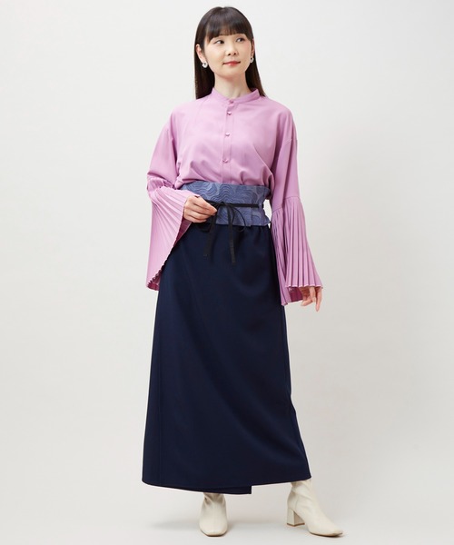 カヤ(カヤ)の「【カヤ】襞寄せバンドカラーシャツ(シャツ/ブラウス・レディース・スミクロ/ホワイト/エンジ/ライトパープル・FREE)」の13枚目の写真