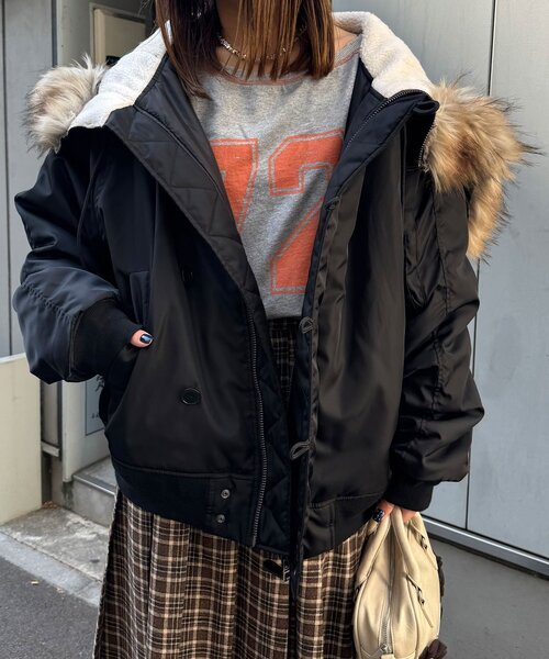 CIAOPANIC（チャオパニック）の「ショートN-3Bジャケット（ブルゾン・レディース・カーキ/ブラック・FREE）」の10枚目の写真