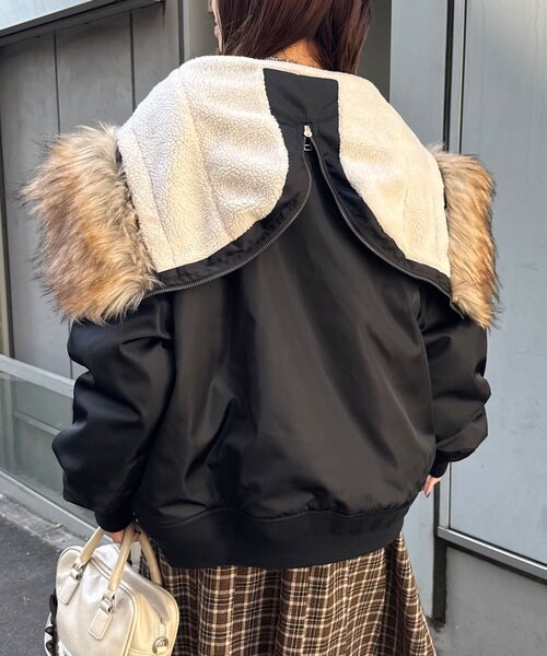 CIAOPANIC（チャオパニック）の「ショートN-3Bジャケット（ブルゾン・レディース・カーキ/ブラック・FREE）」の11枚目の写真