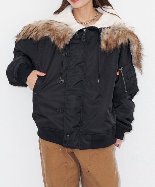 CIAOPANIC（チャオパニック）の「ショートN-3Bジャケット（ブルゾン・レディース・カーキ/ブラック・FREE）」の13枚目の写真