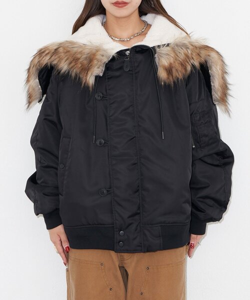 CIAOPANIC（チャオパニック）の「ショートN-3Bジャケット（ブルゾン・レディース・カーキ/ブラック・FREE）」の21枚目の写真