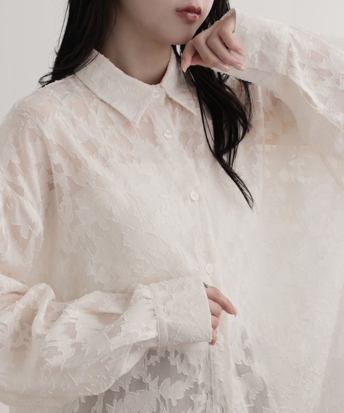 nouvellemoi(ヌーベルモイ)の「ジャガードフラワーシアーシャツ(シャツ/ブラウス・レディース・ブラウン/グレー/ブラック/アイボリー・FREE)」の8枚目の写真