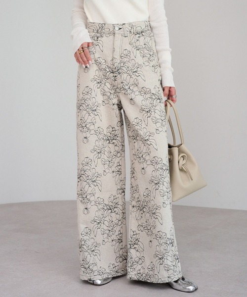 ジャガード パンツ 花柄 フラワー 刺繍 ボタニカル ジャガード パンツ 花柄 フラワー 刺繍 ボタニカル ジャガード