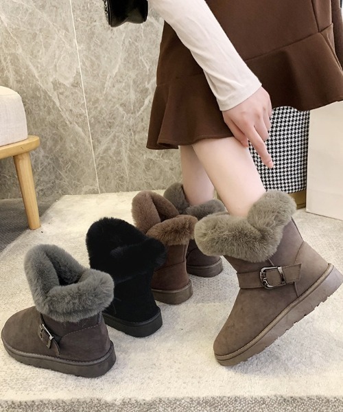 lilful（リルフル）の「ベルト付き フェイクファームートンブーツ（ブーツ・レディース・ブラウン/ブラック/グレー・M/L）」の16枚目の写真