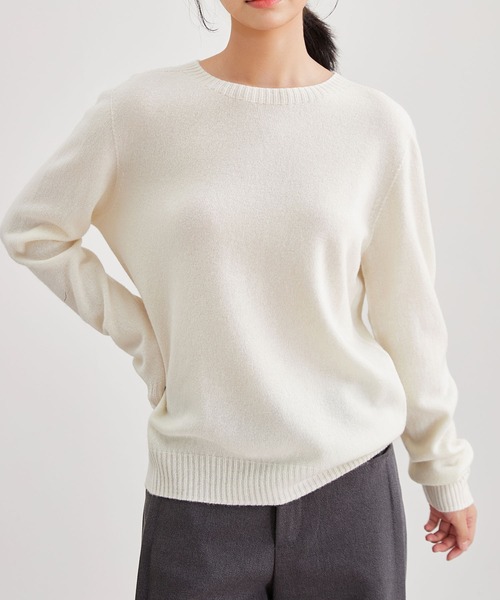 Lace Ladies（レースレディース）の「ウール カシミヤ クルーネック ニット プルオーバー（ニット/セーター・レディース・ベージュ/グレー/アイボリー/ブラック・FREE）」の2枚目の写真