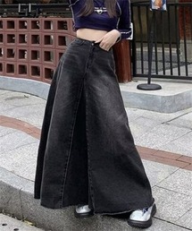 切り替えロングデニムスカート