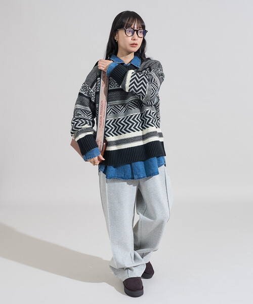 FREAK'S STORE（フリークスストア）の「裏 ジャガードニットプルオーバー（ニット/セーター・レディース・グレー/ブラック/ブラウン・ONE SIZE）」の10枚目の写真