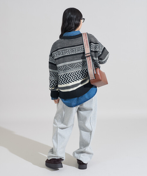 FREAK'S STORE（フリークスストア）の「裏 ジャガードニットプルオーバー（ニット/セーター・レディース・グレー/ブラック/ブラウン・ONE SIZE）」の12枚目の写真