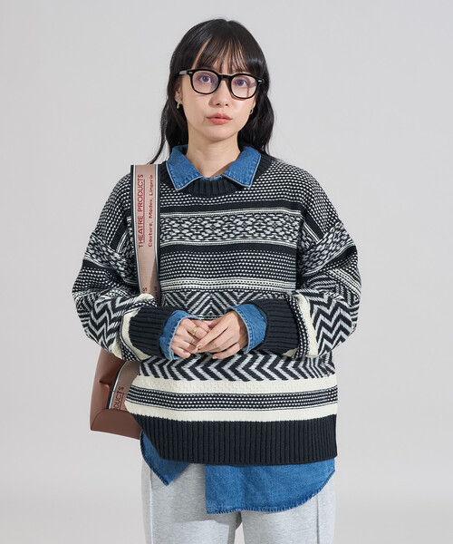 FREAK'S STORE（フリークスストア）の「裏 ジャガードニットプルオーバー（ニット/セーター・レディース・グレー/ブラック/ブラウン・ONE SIZE）」の14枚目の写真