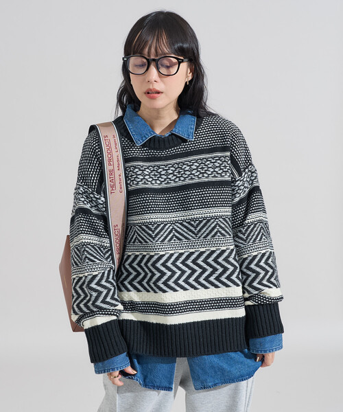 セール】裏 ジャガードニットプルオーバー（ニット/セーター