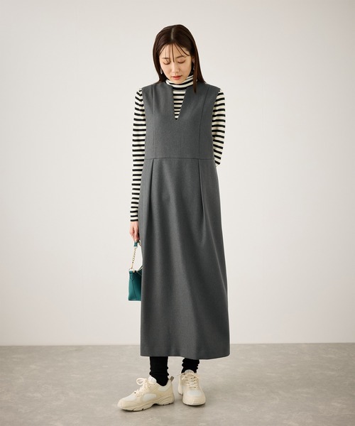 ROPE' PICNIC（ロペピクニック）の「キーネックジャンパースカート（ジャンパースカート・レディース・チャコールグレー/ブラック/ダークブラウン・S/M）」の16枚目の写真