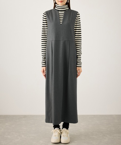 ROPE' PICNIC（ロペピクニック）の「キーネックジャンパースカート（ジャンパースカート・レディース・チャコールグレー/ブラック/ダークブラウン・S/M）」の6枚目の写真