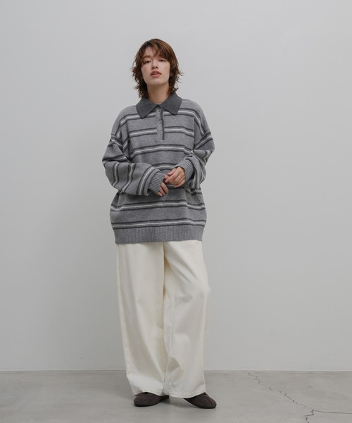 select MOCA(セレクトモカ)の「【新色追加】ポロボーダールーズニット(ニット/セーター・レディース・ネイビー/ブラウン/グレー/ブラウン系その他/アイボリー・FREE)」の6枚目の写真