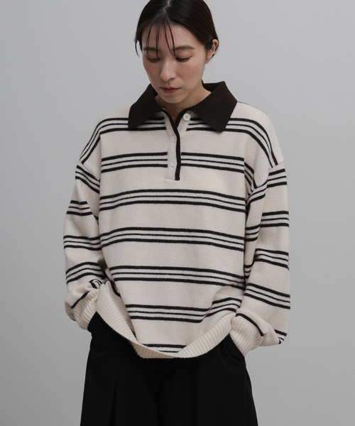 select MOCA(セレクトモカ)の「【新色追加】ポロボーダールーズニット(ニット/セーター・レディース・ネイビー/ブラウン/グレー/ブラウン系その他/アイボリー・FREE)」の18枚目の写真