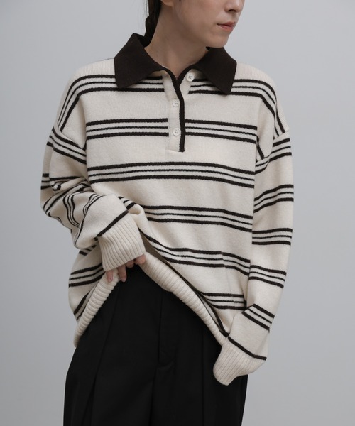select MOCA(セレクトモカ)の「【新色追加】ポロボーダールーズニット(ニット/セーター・レディース・ネイビー/ブラウン/グレー/ブラウン系その他/アイボリー・FREE)」の21枚目の写真