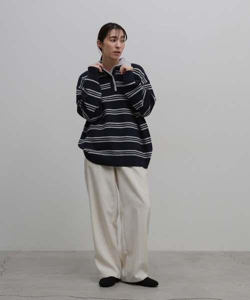 select MOCA(セレクトモカ)の「【新色追加】ポロボーダールーズニット(ニット/セーター・レディース・ネイビー/ブラウン/グレー/ブラウン系その他/アイボリー・FREE)」の9枚目の写真