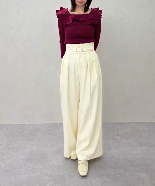 31 Sons de mode(トランテアン ソン ドゥ モード)の「2025秋冬新作 ベルト付きタックワイドパンツ(その他パンツ・レディース・ラベンダー/グレー/アイボリー・S/M)」の4枚目の写真