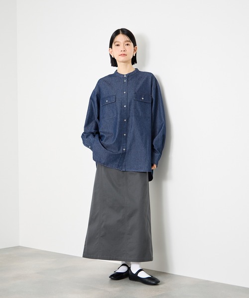 Mac-House（マックハウス）の「Idnes Denim Band-Collar Shirt/デニムバンドカラーシャツ（シャツ/ブラウス・レディース・ブルー/ネイビー・M）」の9枚目の写真