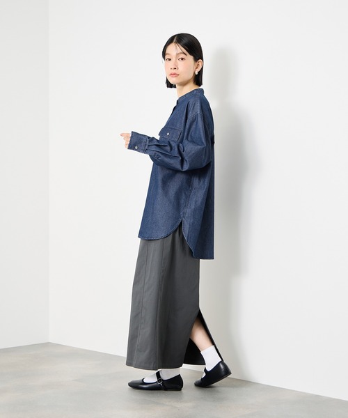Mac-House（マックハウス）の「Idnes Denim Band-Collar Shirt/デニムバンドカラーシャツ（シャツ/ブラウス・レディース・ブルー/ネイビー・M）」の10枚目の写真