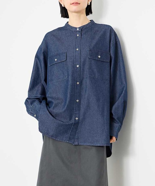 Mac-House（マックハウス）の「Idnes Denim Band-Collar Shirt/デニムバンドカラーシャツ（シャツ/ブラウス・レディース・ブルー/ネイビー・M）」の21枚目の写真