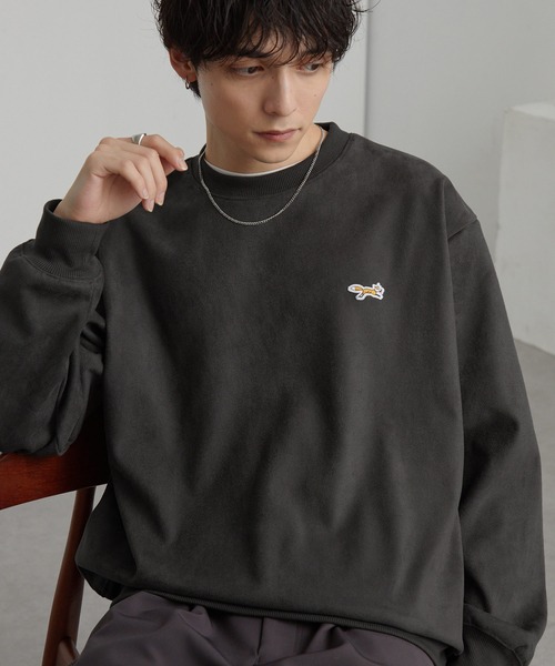 PENNEYS(ぺニーズ)の「PENNEYS/ペニーズ 別注 THE FOX ロゴ ワンポイント ワッペン刺繍 スウェードライク オーバーサイズ スウェット(スウェット・メンズ・アイボリー/ブラック/ネイビー/ダークグレー・L/M)」の1枚目の写真