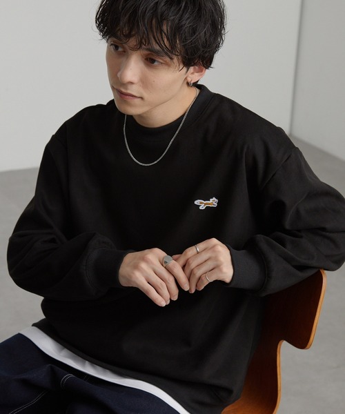 PENNEYS(ぺニーズ)の「PENNEYS/ペニーズ 別注 THE FOX ロゴ ワンポイント ワッペン刺繍 スウェードライク オーバーサイズ スウェット(スウェット・メンズ・アイボリー/ブラック/ネイビー/ダークグレー・L/M)」の8枚目の写真