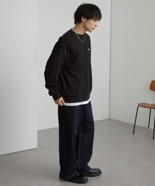 PENNEYS(ぺニーズ)の「PENNEYS/ペニーズ 別注 THE FOX ロゴ ワンポイント ワッペン刺繍 スウェードライク オーバーサイズ スウェット(スウェット・メンズ・アイボリー/ブラック/ネイビー/ダークグレー・L/M)」の13枚目の写真