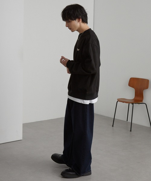 PENNEYS(ぺニーズ)の「PENNEYS/ペニーズ 別注 THE FOX ロゴ ワンポイント ワッペン刺繍 スウェードライク オーバーサイズ スウェット(スウェット・メンズ・アイボリー/ブラック/ネイビー/ダークグレー・L/M)」の14枚目の写真