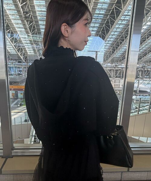 MAJESTIC LEGON（マジェスティックレゴン）の「【セットアップ対応】キラキララインストーンショートパーカー（パーカー・レディース・ブラック/チャコールグレー/ピンク/オフホワイト・MEDIUM）」の15枚目の写真