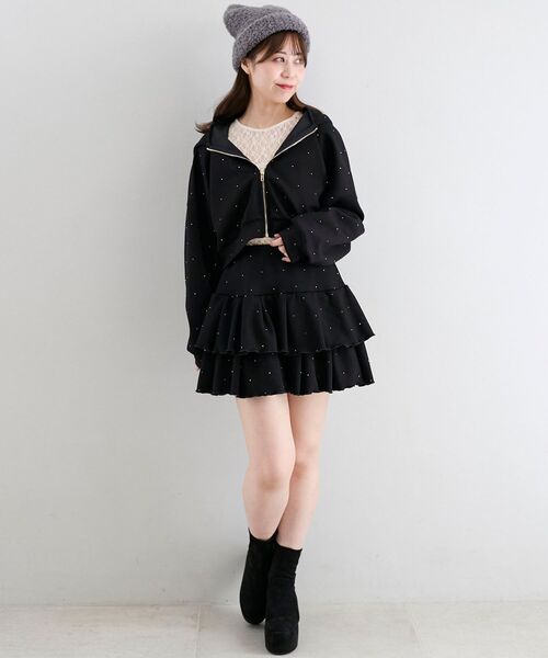 MAJESTIC LEGON（マジェスティックレゴン）の「【セットアップ対応】キラキララインストーンショートパーカー（パーカー・レディース・ブラック/チャコールグレー/ピンク/オフホワイト・MEDIUM）」の18枚目の写真