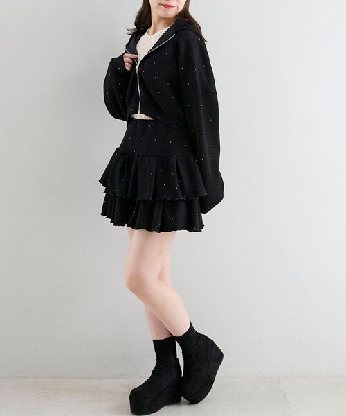 MAJESTIC LEGON（マジェスティックレゴン）の「【セットアップ対応】キラキララインストーンショートパーカー（パーカー・レディース・ブラック/チャコールグレー/ピンク/オフホワイト・MEDIUM）」の19枚目の写真