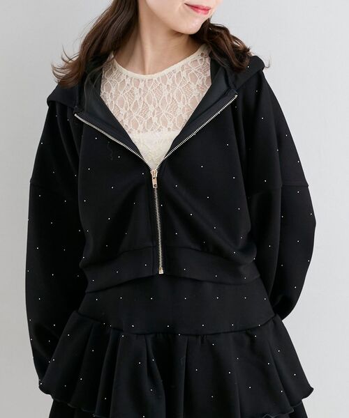 MAJESTIC LEGON（マジェスティックレゴン）の「【セットアップ対応】キラキララインストーンショートパーカー（パーカー・レディース・ブラック/チャコールグレー/ピンク/オフホワイト・MEDIUM）」の21枚目の写真