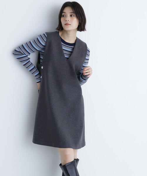 NATURAL BEAUTY BASIC（ナチュラルビューティーベーシック）の「◇圧縮ミニジャンスカ（ジャンパースカート・レディース・チャコールグレー/ブラック/オフホワイト・SMALL/MEDIUM）」の13枚目の写真