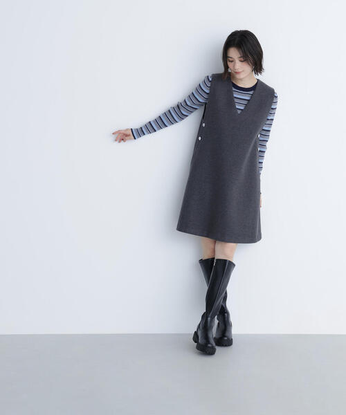 NATURAL BEAUTY BASIC（ナチュラルビューティーベーシック）の「◇圧縮ミニジャンスカ（ジャンパースカート・レディース・チャコールグレー/ブラック/オフホワイト・SMALL/MEDIUM）」の14枚目の写真