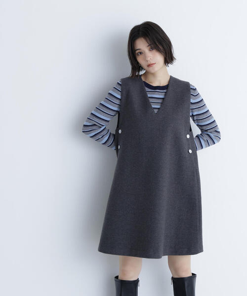 NATURAL BEAUTY BASIC（ナチュラルビューティーベーシック）の「◇圧縮ミニジャンスカ（ジャンパースカート・レディース・チャコールグレー/ブラック/オフホワイト・SMALL/MEDIUM）」の15枚目の写真