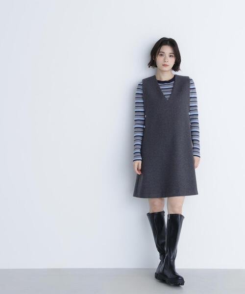 NATURAL BEAUTY BASIC（ナチュラルビューティーベーシック）の「◇圧縮ミニジャンスカ（ジャンパースカート・レディース・チャコールグレー/ブラック/オフホワイト・SMALL/MEDIUM）」の16枚目の写真