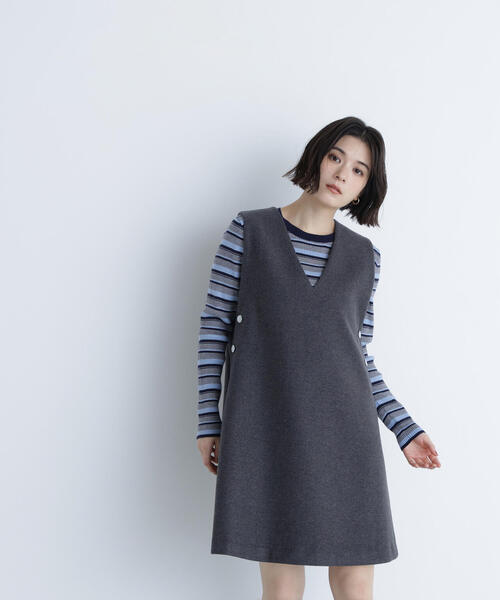 NATURAL BEAUTY BASIC（ナチュラルビューティーベーシック）の「◇圧縮ミニジャンスカ（ジャンパースカート・レディース・チャコールグレー/ブラック/オフホワイト・SMALL/MEDIUM）」の17枚目の写真