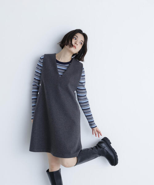 NATURAL BEAUTY BASIC（ナチュラルビューティーベーシック）の「◇圧縮ミニジャンスカ（ジャンパースカート・レディース・チャコールグレー/ブラック/オフホワイト・SMALL/MEDIUM）」の19枚目の写真